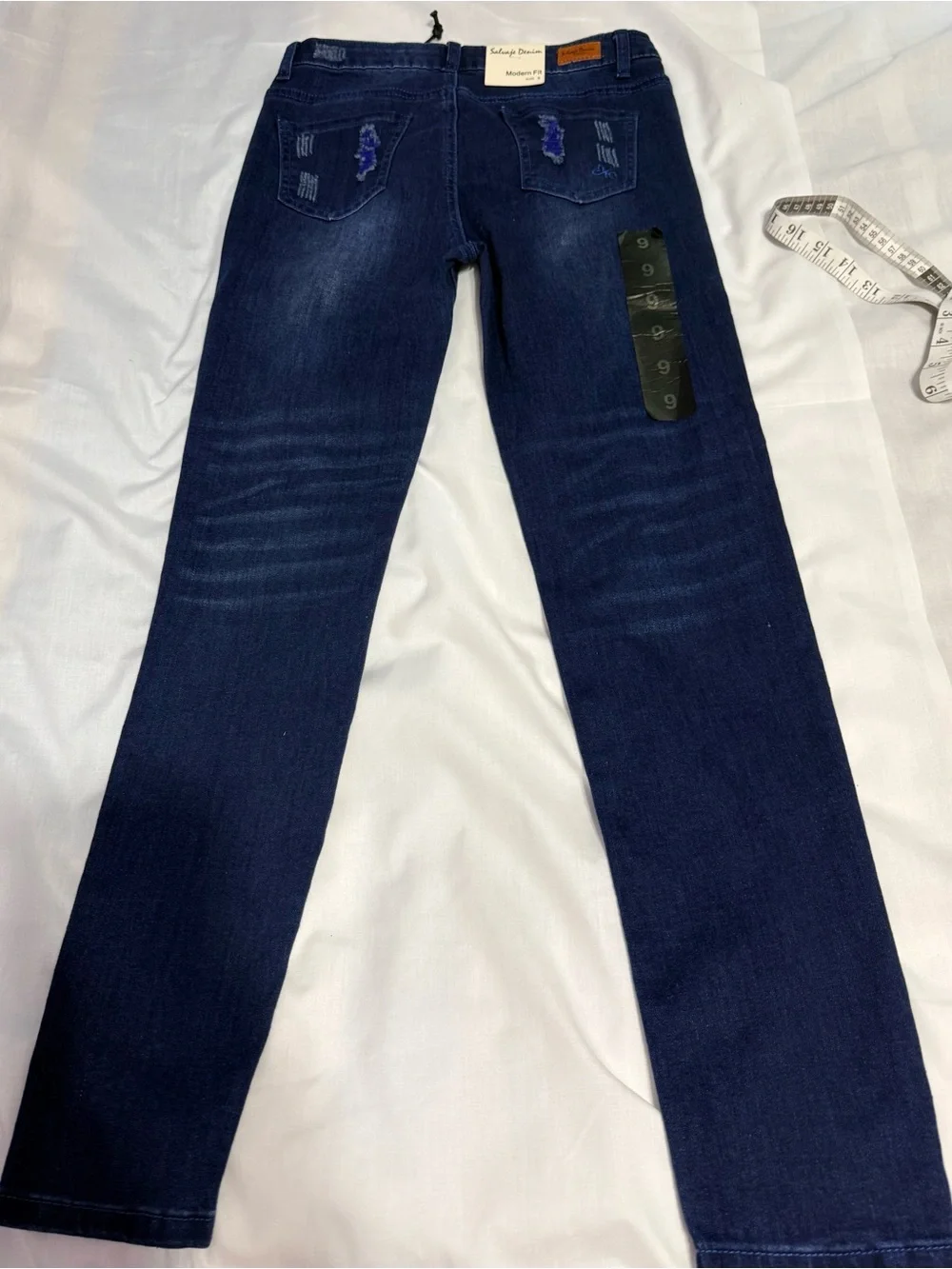 NWT Salvage Size 9 Dark Blue Distressed Jeans